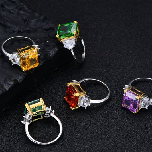 10x12mm Emerald Created High Carbon Diamond Sterling Silver Ring