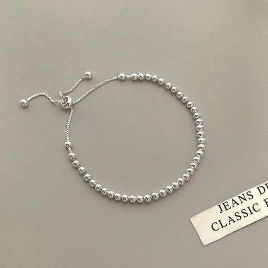 Casual Adjustable Bead Bracelet, 925 Sterling Silver