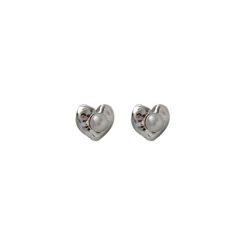Irregular Heart Shell Pearl Stud Earrings, 925 Sterling Silver