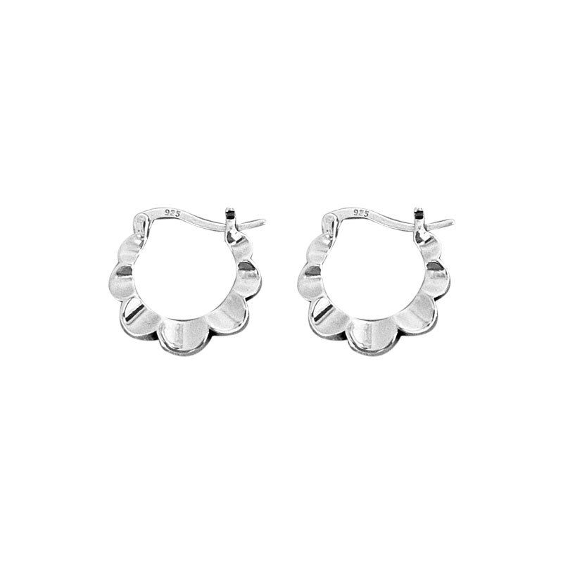 Vintage Hollow Flower 925 Sterling Silver Hoop Earrings