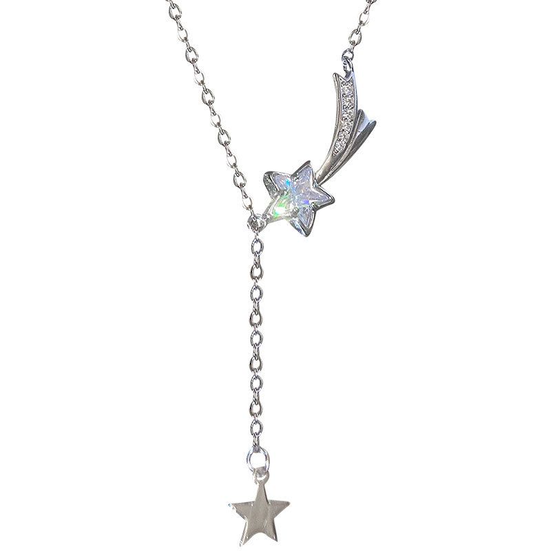 Cubic Zirconia Star Meteor Y Necklace, 925 Sterling Silver