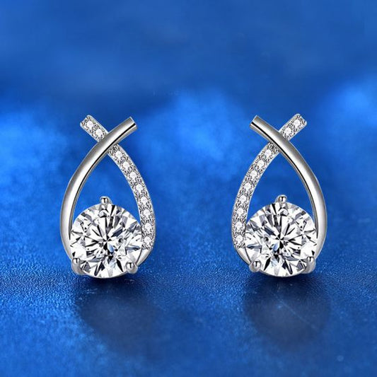 Fish Tail Moissanite Stud Earrings, 925 Sterling Silver