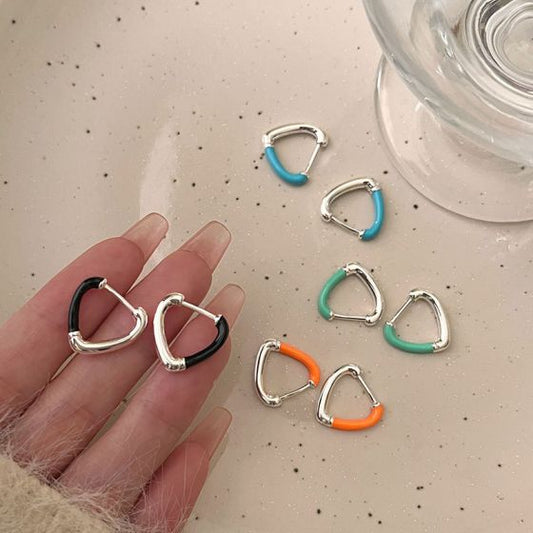 Colorful Epoxy Triangle Sterling Silver Hoop Earrings