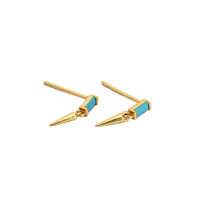Geometric Baguette Crystal and Turquoise 925 Sterling Silver Stud Earrings