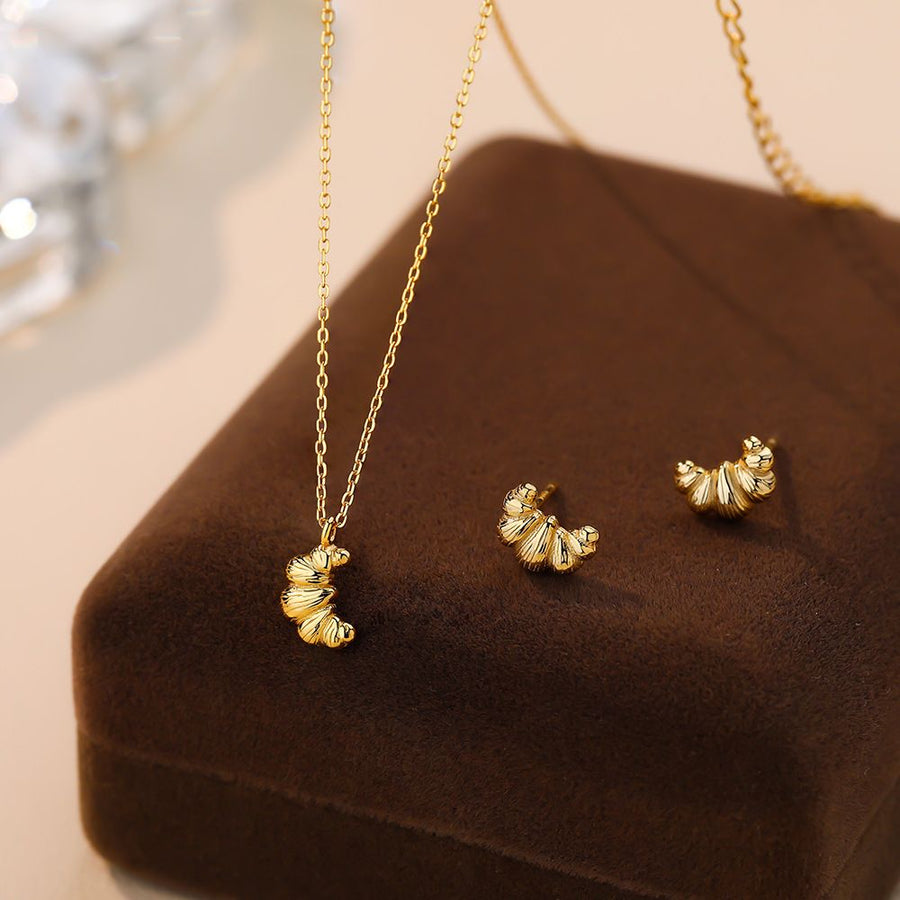 Croissant Bread 925 Sterling Silver Pendant and Stud Earrings