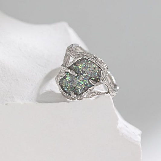 Lake Tree Branch Epoxy 925 Sterling Silver Adjustable Ring