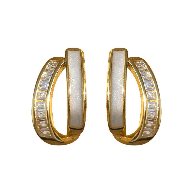 Double Layer White Crystal Epoxy Circle Hoop Earrings