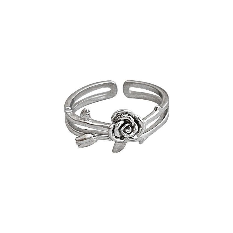 Rose Flower 925 Sterling Silver Adjustable Ring