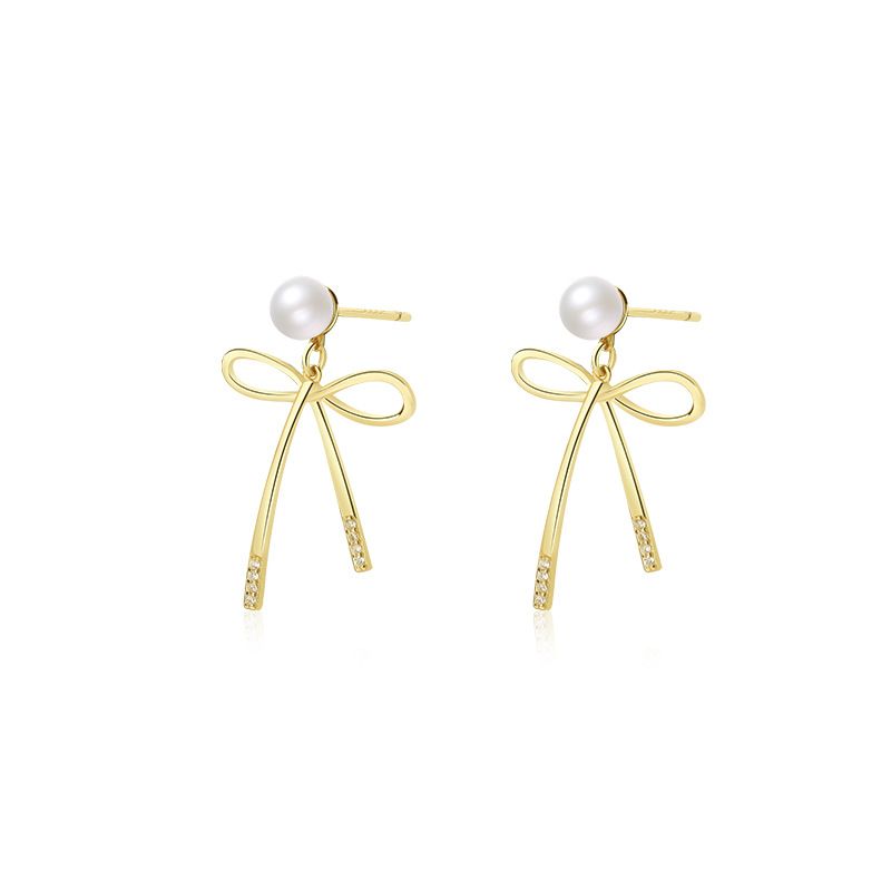 Hollow Bow-Knot Shell Pearl Dangling Earrings
