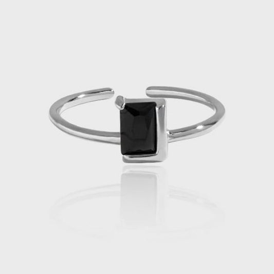 Black CZ Baguette Geometry Adjustable Ring