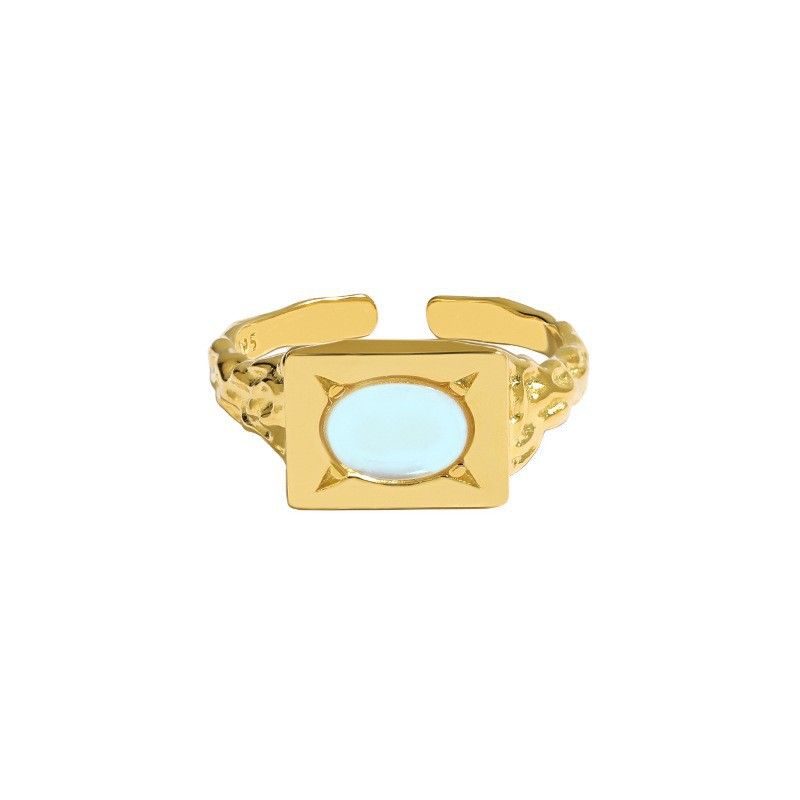 Created Moonstone Geometry Adjustable 925 Sterling Silver Ring