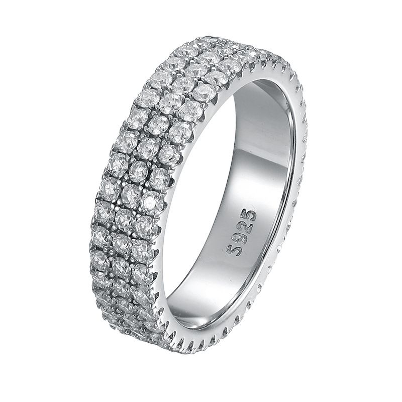 Men's Double Layer Crystal 925 Sterling Silver Ring