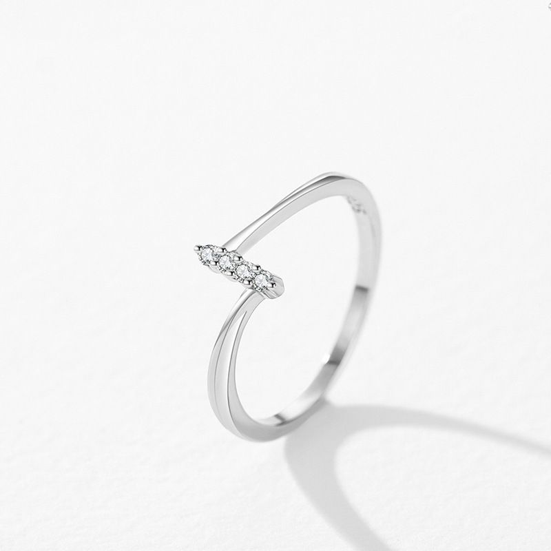 Round Crystal Lines Adjustable 925 Sterling Silver Ring