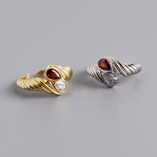 Twisted Waterdrop Cubic Zirconia Adjustable Ring