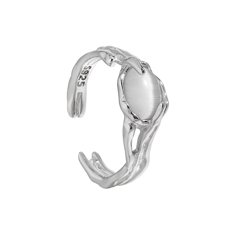 Oval Created Cat's Eye Sterling Silver Adjustable Ring