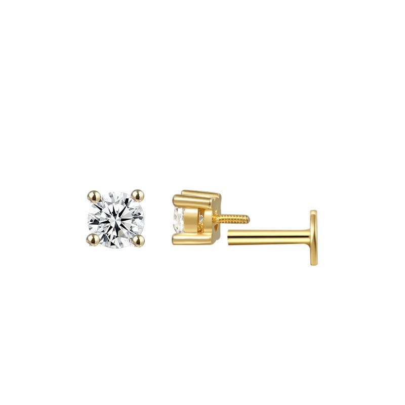 Four Claw Round Crystal Screw Flat Ear Earring (Single)