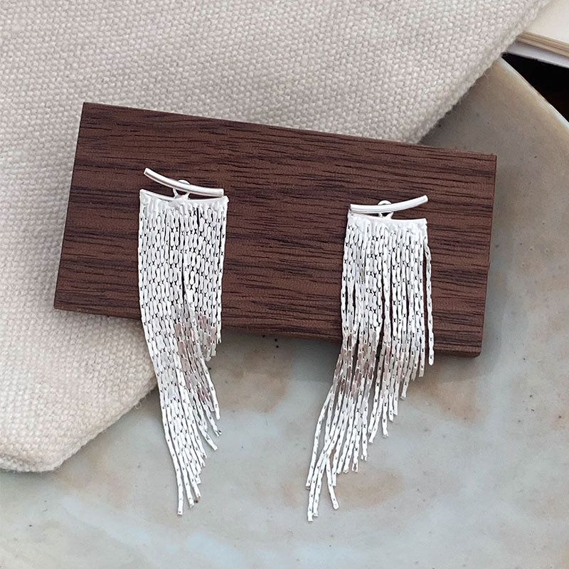 Chain Tassel 925 Sterling Silver Dangling Earrings