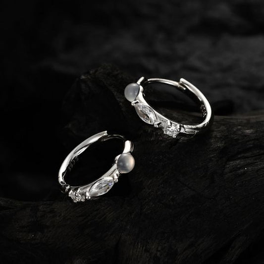 White Agate Oval Eye Hoop Earring (Single)