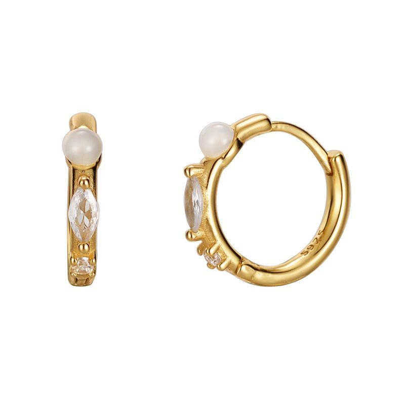 White Agate Oval Eye Hoop Earring (Single)