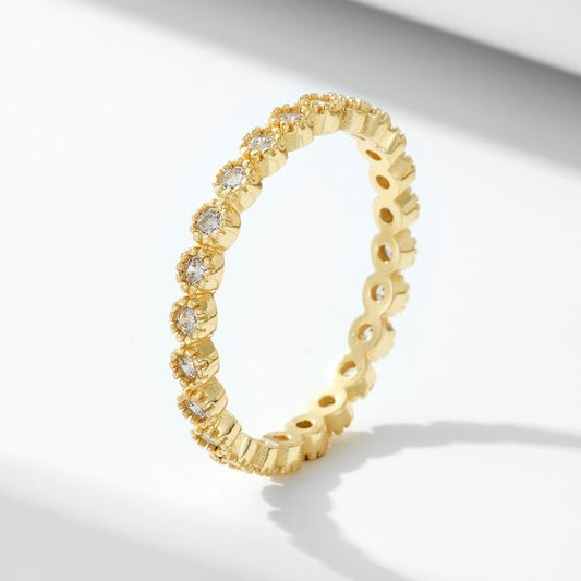 Casual Round CZ Beads Border Sterling Silver Ring