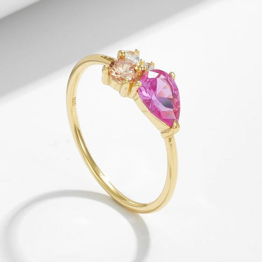 Pink Waterdrop CZ 925 Sterling Silver Ring