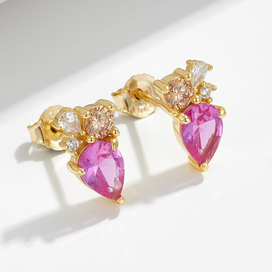 Pink Waterdrop Crystal Sterling Silver Stud Earrings