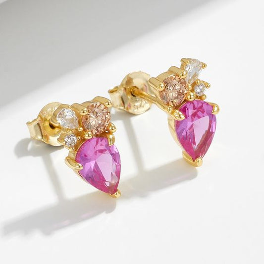Pink Waterdrop CZ Sterling Silver Stud Earrings