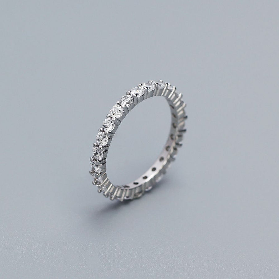 Round Crystal Lines 925 Sterling Silver Ring