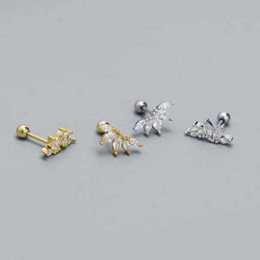 Round CZ Crown 925 Sterling Silver Stud Earrings