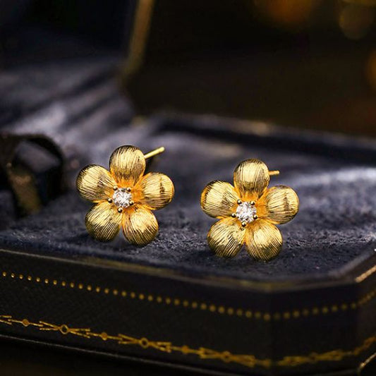 Gold Flower 925 Sterling Silver Stud Earrings