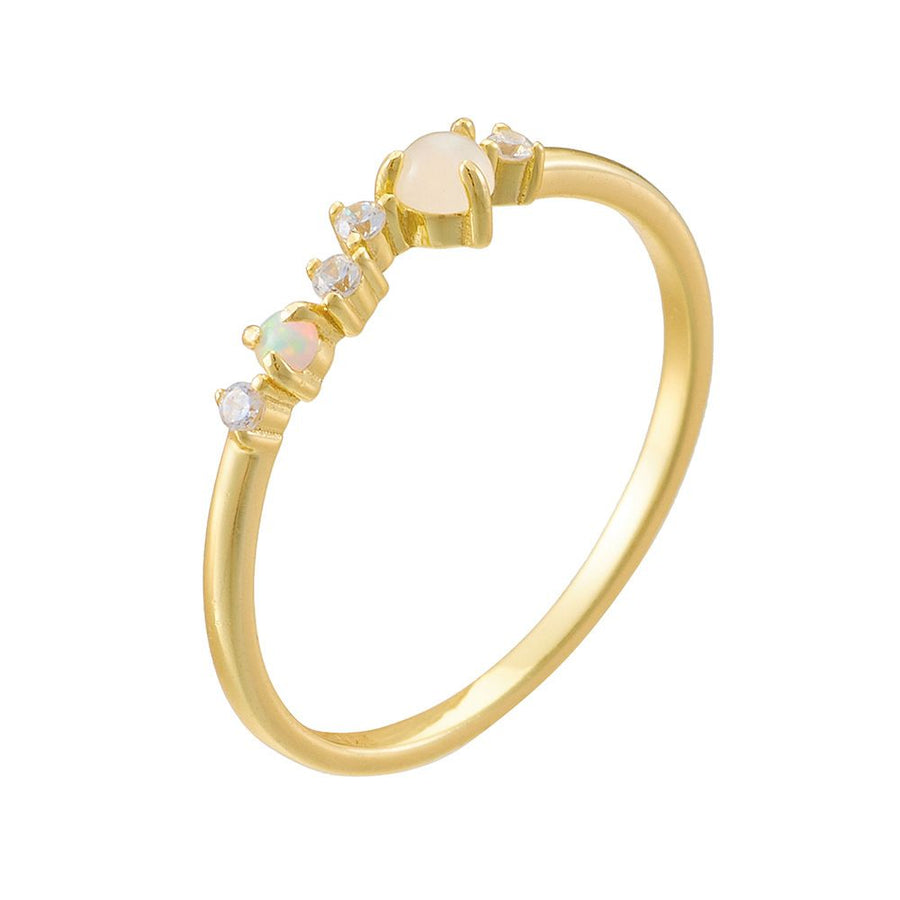 Natural Moonstone and Crystal Open Sterling Silver Ring