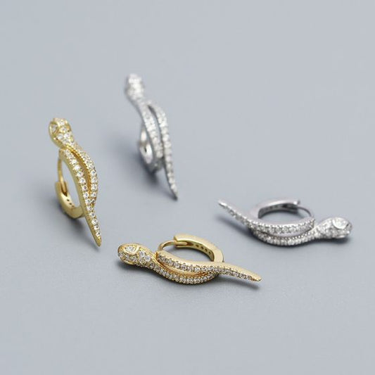 Modern CZ Snake 925 Sterling Silver Hoop Earrings