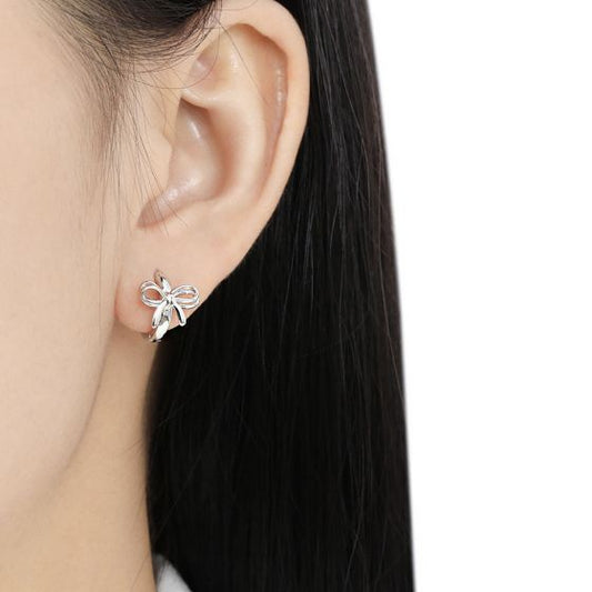 Sweet Hollow Bow-Knot 925 Sterling Silver Hoop Earrings