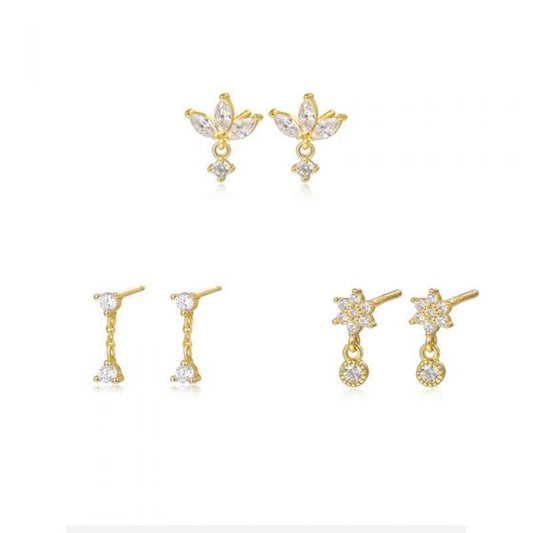 Heart Star Round CZ 925 Sterling Silver Dangling Earrings