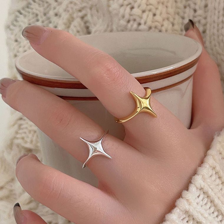 Four-Pointed Star Adjustable Sterling Silver Ring