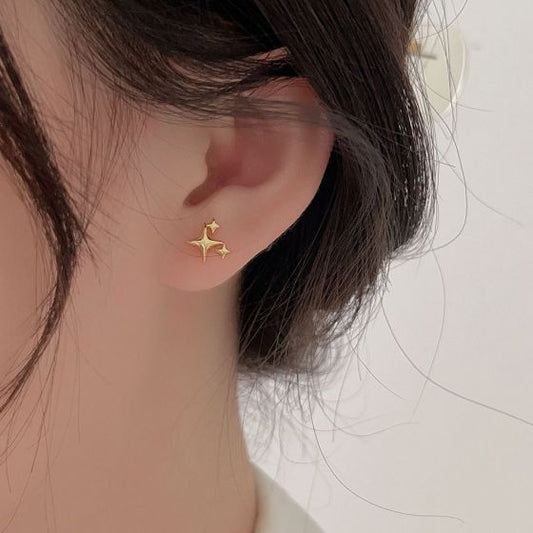 Mini Shining Four-Point Star Sterling Silver Stud Earrings