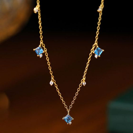 Blue Square CZ 925 Sterling Silver Necklace