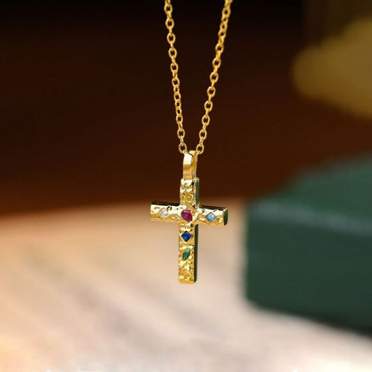 Colorful CZ Crossa Necklace in 925 Sterling Silver
