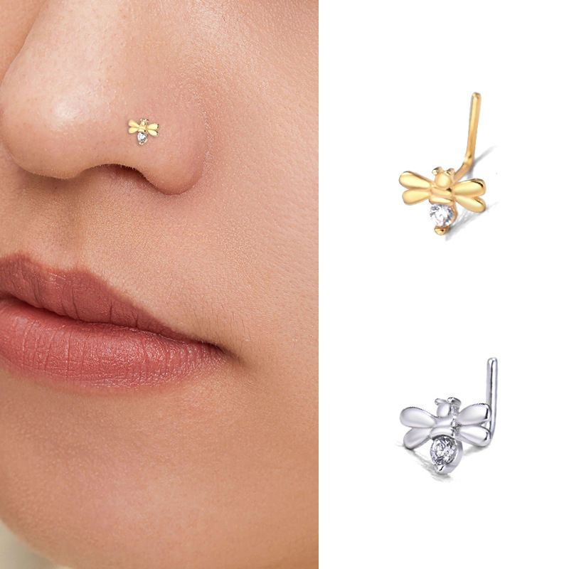 Mini Crystal Honey Bee L-Shape Nose Stud