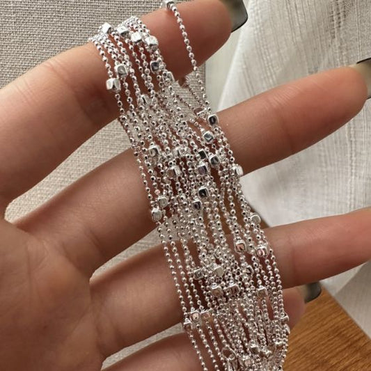 Minimal Square Geometry 925 Sterling Silver Mini Bead Necklace