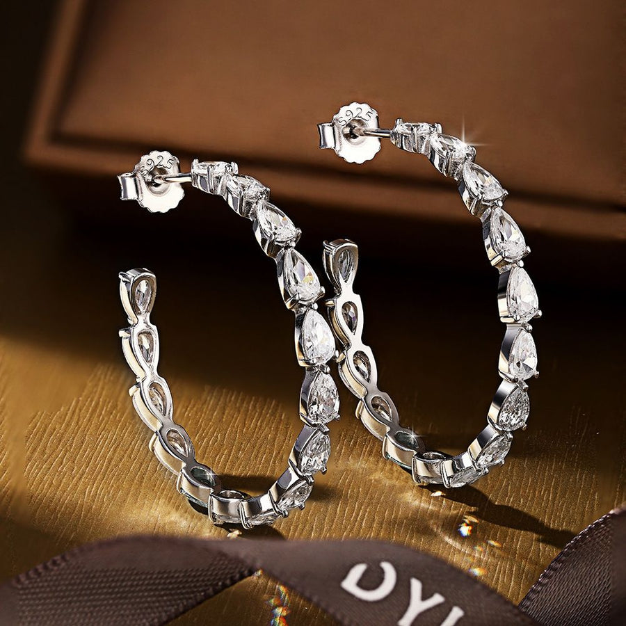 Waterdrop Cubic Zirconia 925 Sterling Silver Hoop Earrings