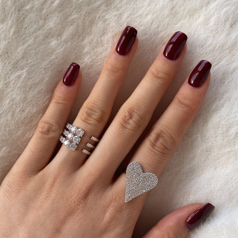 Micro-Set Crystal Heart Claw Adjustable Ring