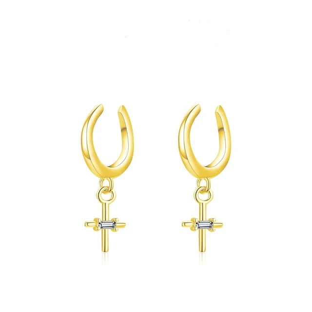 Sterling Silver Simple Cross Clip Earrings