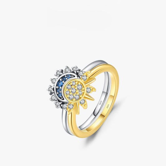 Moon and Sun Stackable Couple Rings in 925 Sterling Silver