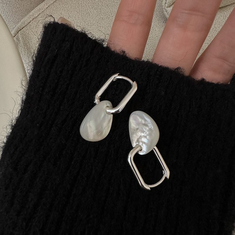 Irregular White Shell Leverback Earrings in 925 Sterling Silver