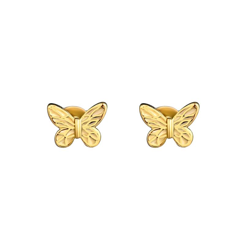 Flying Butterfly 925 Sterling Silver Screw Flat Stud Earring (Single)