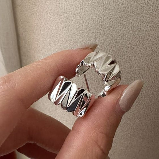 Irregular Folding C Shape 925 Sterling Silver Hoop Earrings