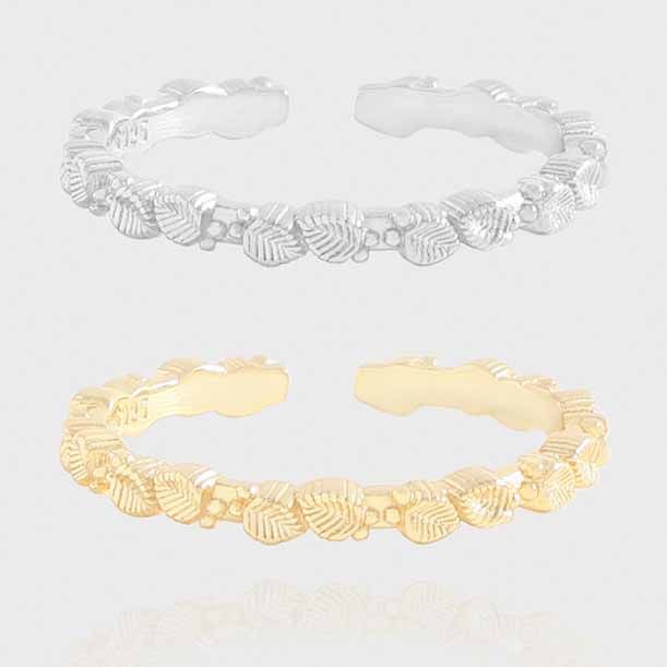 Leaves and Shell Sterling Silver Adjustable Ring
