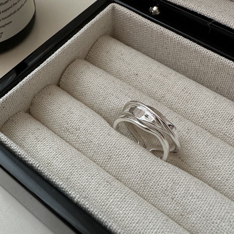 Irregular River Strips 925 Sterling Silver Adjustable Ring