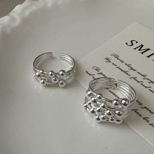 Graduation Multi-Bead Layer 925 Sterling Silver Adjustable Ring